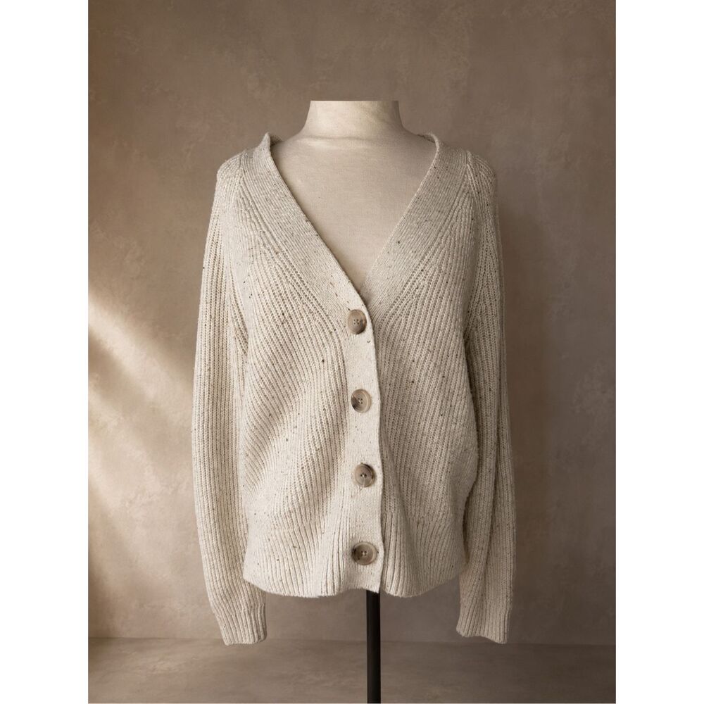 Old Navy Small Shaker Stitch Nep Yarn Cardigan Sweater Cream Speckled Cozy